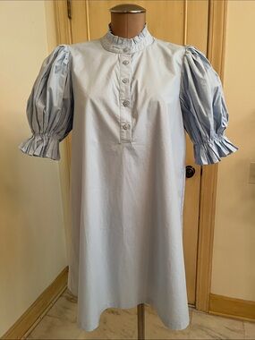 LALAVON NWOT Coquette Girl Cottage Puff Pleat SLV Lt. Blue 100% Cotton Dress S